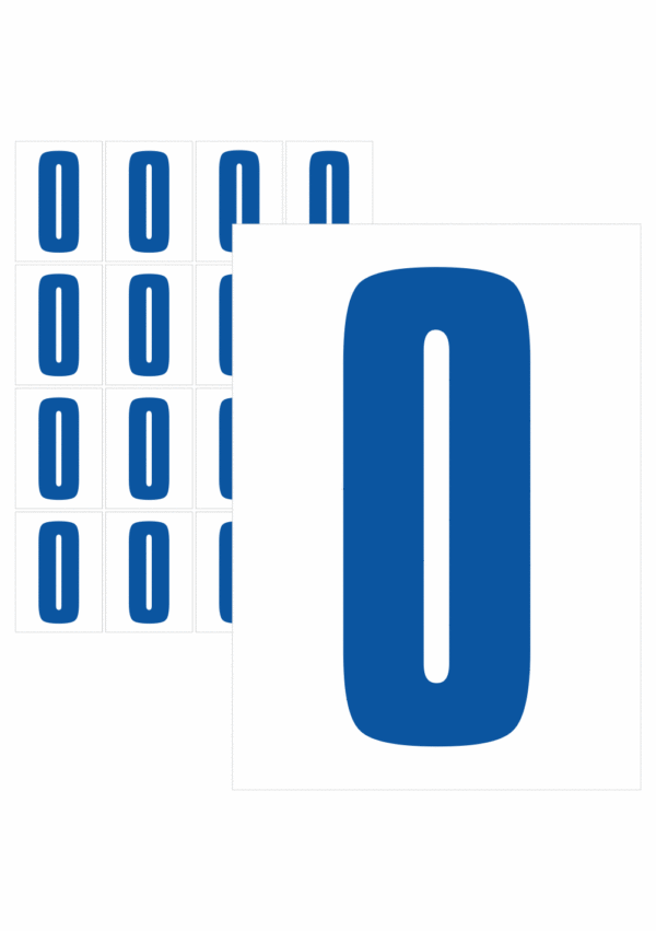 Čísla a písmena - Písmeno na samolepicí fólii PVC s bílým podkladem: O (Modré)