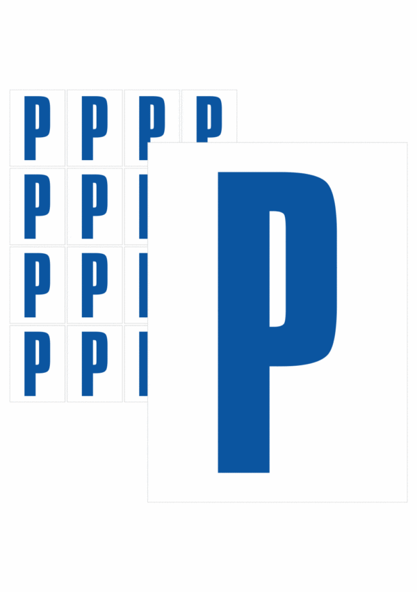 Čísla a písmena - Písmeno na samolepicí fólii PVC s bílým podkladem: P (Modré)