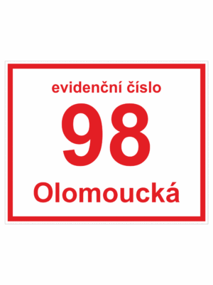 Značení budov - Značení ulic a domů: Evidenční číslo (Bílé s červeným písmem)