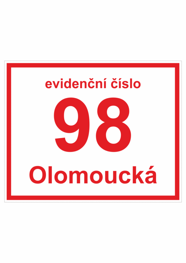 Značení budov - Značení ulic a domů: Evidenční číslo (Bílé s červeným písmem)