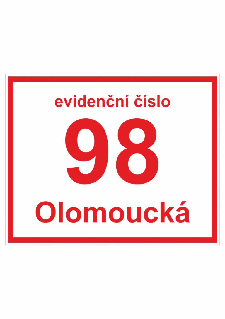 Značení budov - Značení ulic a domů: Evidenční číslo (Bílé s červeným písmem)
