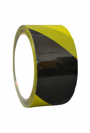 Výstražné profily, pásy a zábrany - Samolepicí pásky: Výstražná žlutočerná páska levá