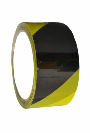 Výstražné profily, pásy a zábrany - Samolepicí pásky: Výstražná žlutočerná páska pravá