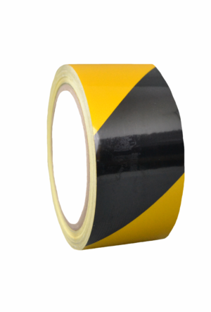 Výstražné profily, pásy a zábrany - Samolepicí pásky: Výstražná reflexní žlutočerná páska levá