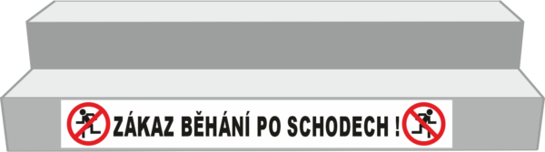 Podlahové pásy a značky - Označení schodů: Zákaz běhání po schodech (Bílý podklad)