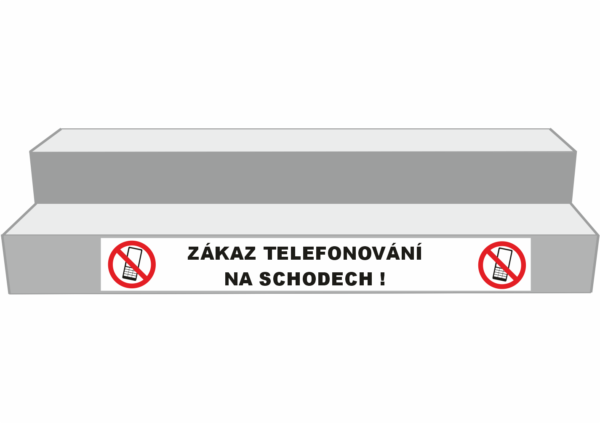 Podlahové pásy a značky - Označení schodů: Zákaz telefonování na schodech (Bílý podklad)