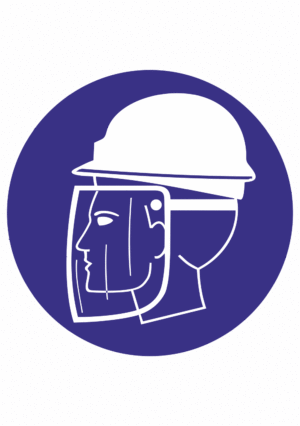 Příkazová bezpečnostní značka: Symbol bez textu - Pracuj s obličejovým štítem a přilbou