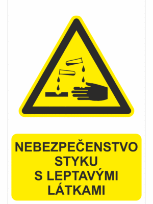 Bezpečnostné značky výstražné - Výstražná značka s textom: Nebezpečenstvo styku s leptavými látkami