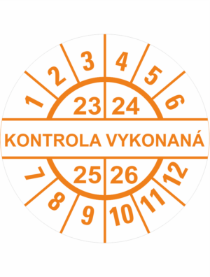 Kontrolné a kalibračné značení - Koliesko na 4 roky: Štítok Kontrola vykonaná 23/24/25/26 (Oranžový)
