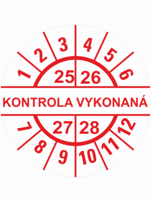 Kontrolné a kalibračné značení - Koliesko na 4 roky: Štítok Kontrola vykonaná 25/26/27/28 (Červený)
