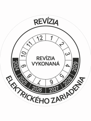 Kontrolné a kalibračné značení - Koliesko na 6 rokov: Revízia elektrického zariadenia / Revízia vykonaná 2024-2029