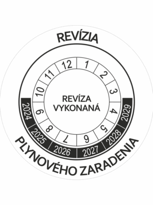 Kontrolné a kalibračné značení - Koliesko na 6 rokov: Revízia plynového zariadenia / Revízia vykonaná 2024-2029