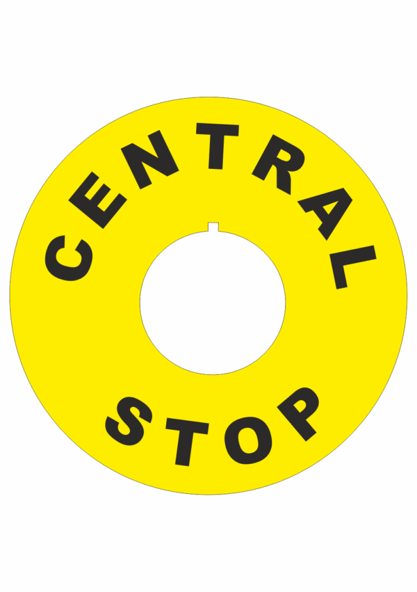 Značenie strojov a zariadenie - Označenie Núdzového zastavení: CENTRAL STOP (Kruh)