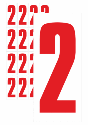 Značky písmen a čísel - Samolepiace tlačené číslo na bielom podklade: 2 (Červené)