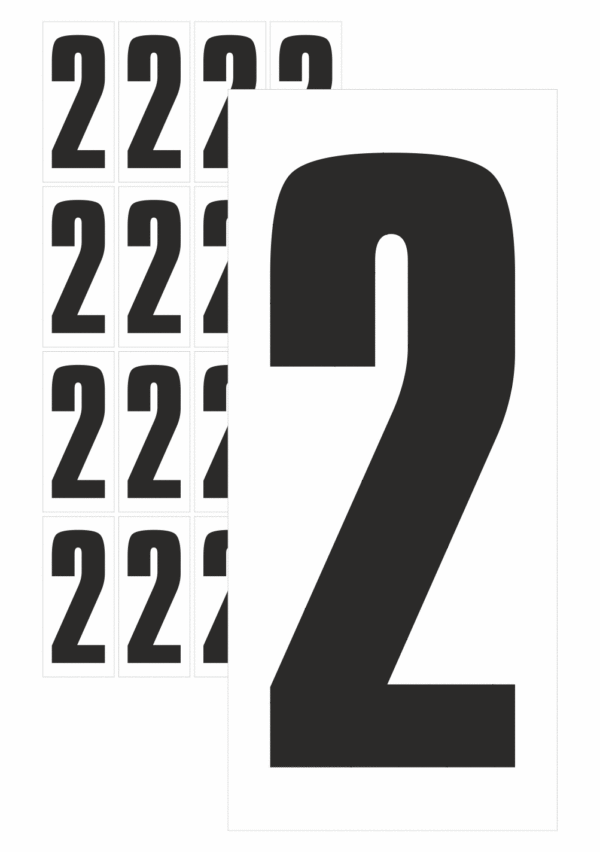 Značky písmen a čísel - Samolepiace tlačené číslo na bielom podklade: 2 (Čierné)