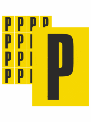 Značky písmen a čísel - Samolepiace tlačené písmeno: P (Žltý podklad)