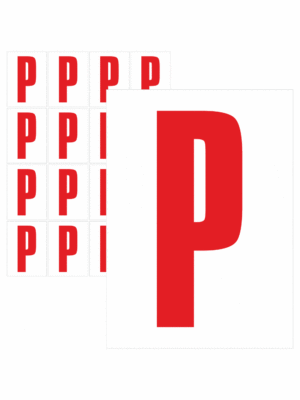 Značky písmen a čísel - Samolepiace tlačené písmeno na bielom podklade: P (Červené)