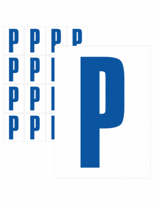 Značky písmen a čísel - Samolepiace tlačené písmeno na bielom podklade: P (Modré)