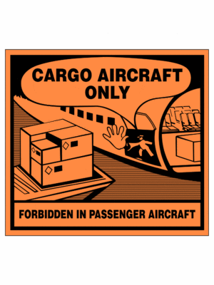 Označenie obalov nebezpečných látok - Prepravné štítky: Cargo aircraft only / Forbidden in passenger aircraft