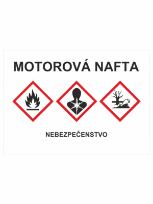 Označenie obalov nebezpečných látok - GHS štítok s názvem: Motorová nafta / Nebezpečenstvo