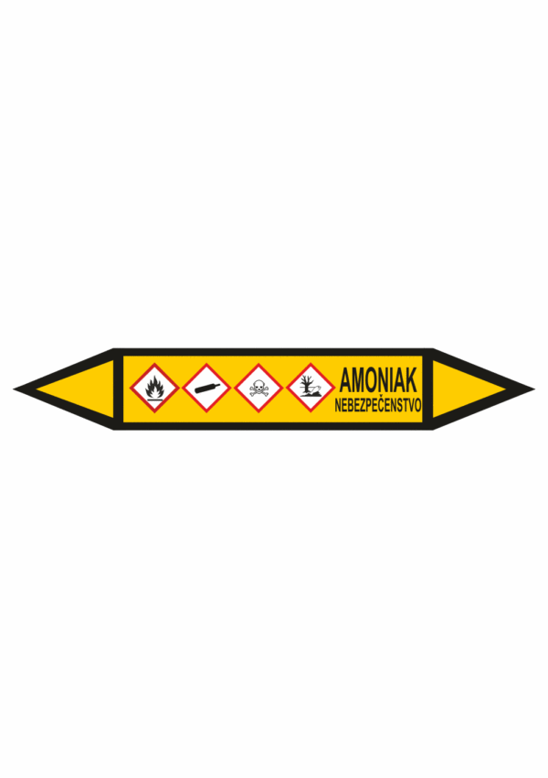 Značenie potrubí - Obojsmerné šípky se symboly: Amoniak / Nebezpečenstvo