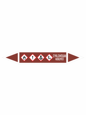 Značenie potrubí - Obojsmerné šípky se symboly: Cyklohexán / Nebezpečenstvo