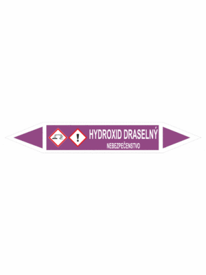 Značenie potrubí - Obojsmerné šípky se symboly: Hydroxid draselný / Nebezpečenstvo