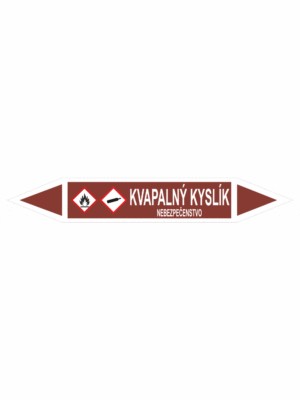 Značenie potrubí - Obojsmerné šípky se symboly: Kvapalný kyslík / Nebezpečenstvo