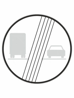 Plechové dopravné značky - Zákazové značenie: Koniec zákazu predchádzania pre nákladné automobily