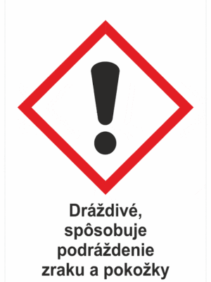 Označenie obalov nebezpečných látok - GHS symboly s textom: Dráždivé, sposobuje podráždenie zraku a pokožky