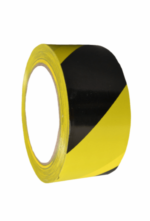 Výstražné profily, pásy a zábrany - Samolepicí pásky: Výstražná žlutočerná páska PVC pravá