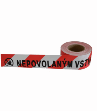 Výstražné profily, pásy a zábrany - Ohraničovací pásky: Výstražná vytyčovací červenobílá páska "Nepovolaným vstup zakázán"
