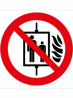 Bezpečnostní značení - Zákazový symbol: Nepoužívejte výtah při požáru