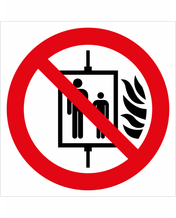 Bezpečnostní značení - Zákazový symbol: Nepoužívejte výtah při požáru
