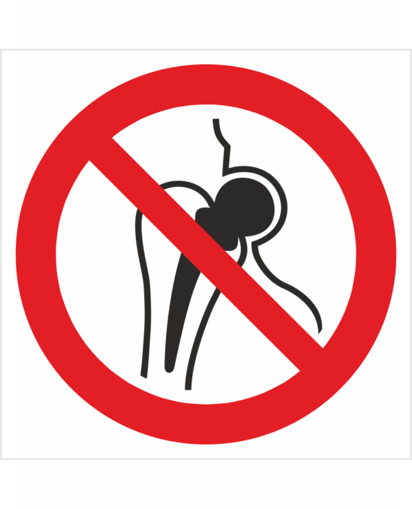 Bezpečnostní značení - Zákazový symbol: Zákaz vstupu osob s kovovými implantáty