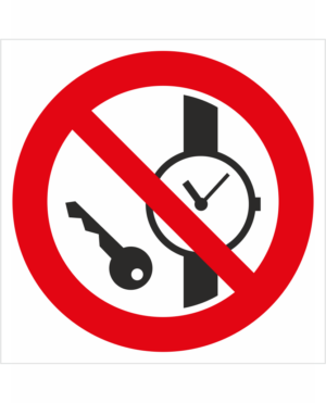 Bezpečnostní značení - Zákazový symbol: Zákaz nošení kovových částí a hodinek