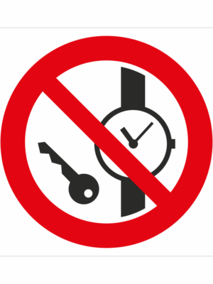 Bezpečnostní značení - Zákazový symbol: Zákaz nošení kovových částí a hodinek
