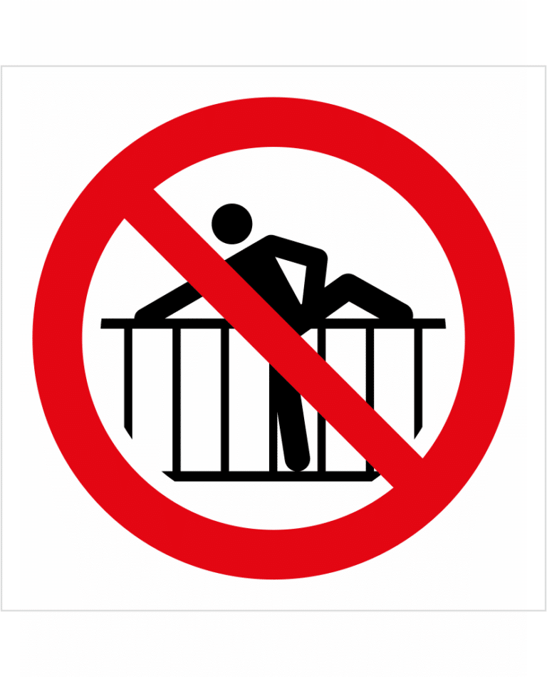 Bezpečnostní značení - Zákazový symbol: Zákaz přelezání zábran