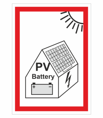 Bezpečnostní značení - Označení fotovoltaické instalace: FVE na budově s baterií