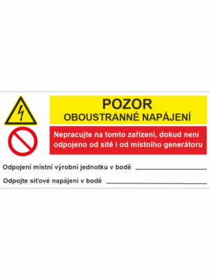 Bezpečnostní značení - Označení fotovoltaické instalace: FVE oboustranné napájení