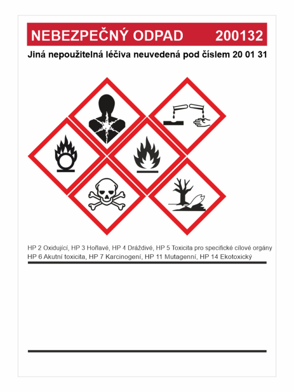 Nebezpečný odpad 200132 Jiná nepoužitelná léčiva ....