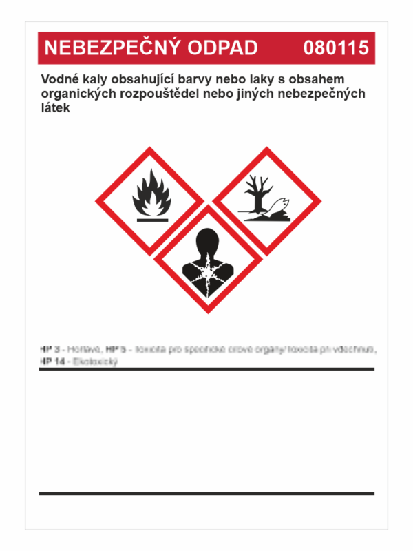Nebezpečný odpad 080115 Vodné kaly obsahující ....
