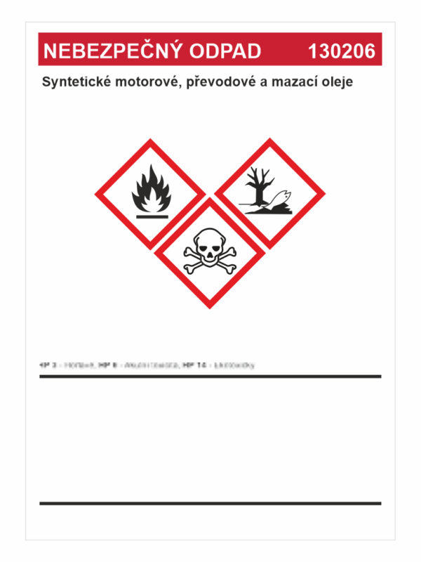 Nebezpečný odpad 130206  Syntetické motorové, převodové a mazací oleje