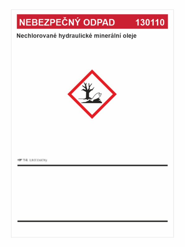 Nebezpečný odpad 130110  Nechlorované hydraulické minerální oleje