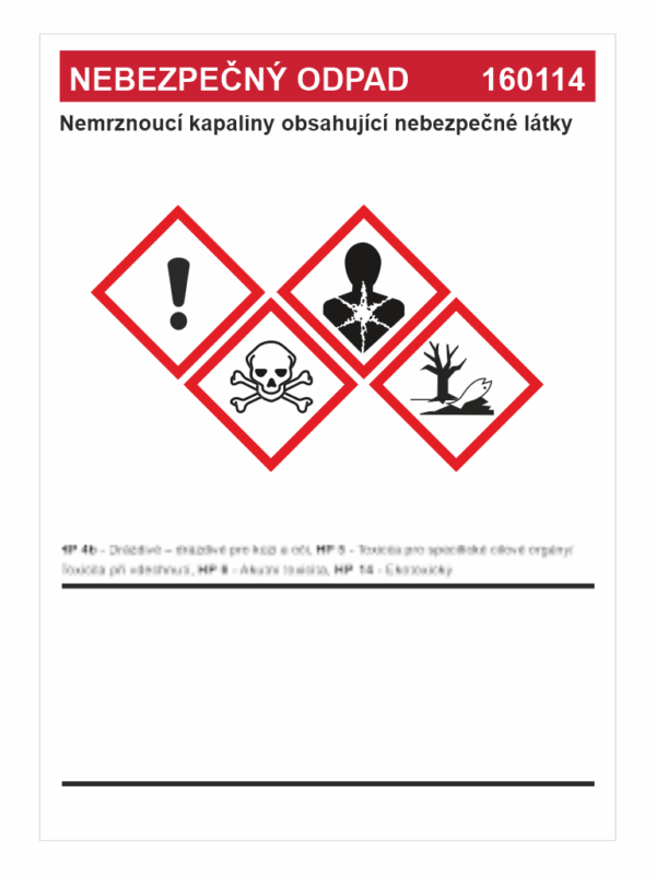 Nebezpečný odpad 160114 Nemrznoucí kapaliny ....