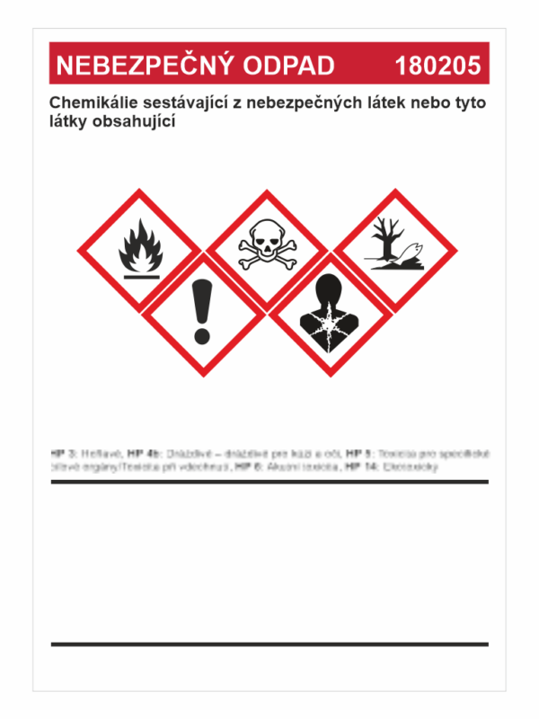 Nebezpečný odpad 180205 - Chemikálie sestávající.....