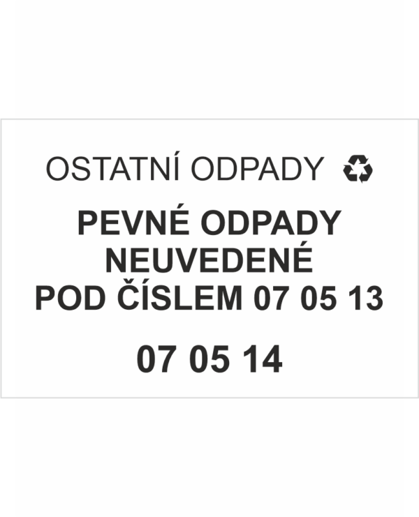 Ostatní odpady 070514 - Pevné odpady neuvedené  pod číslem 07 05 13