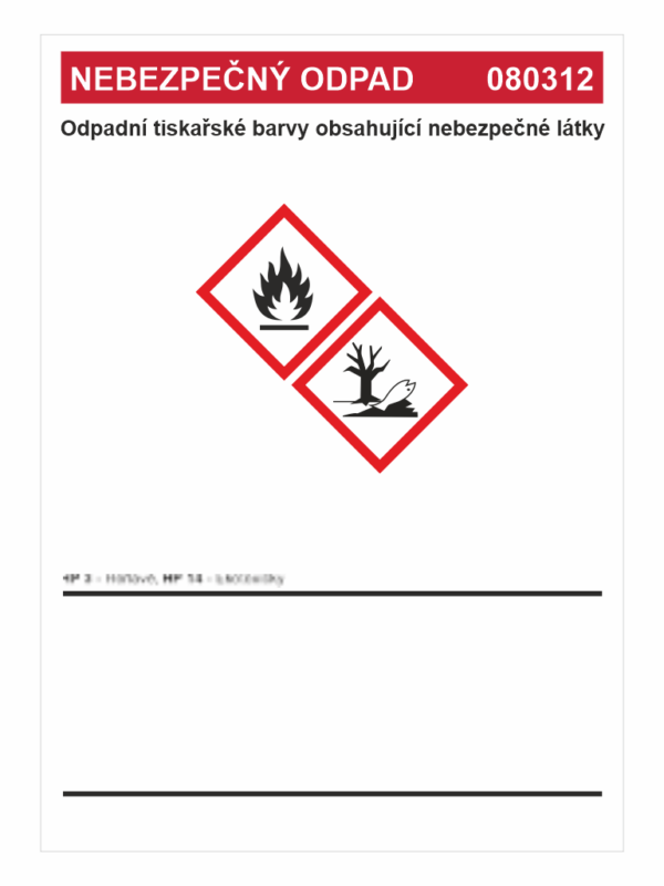 Nebezpečný odpad 080312 -	Odpadní tiskařské barvy .......