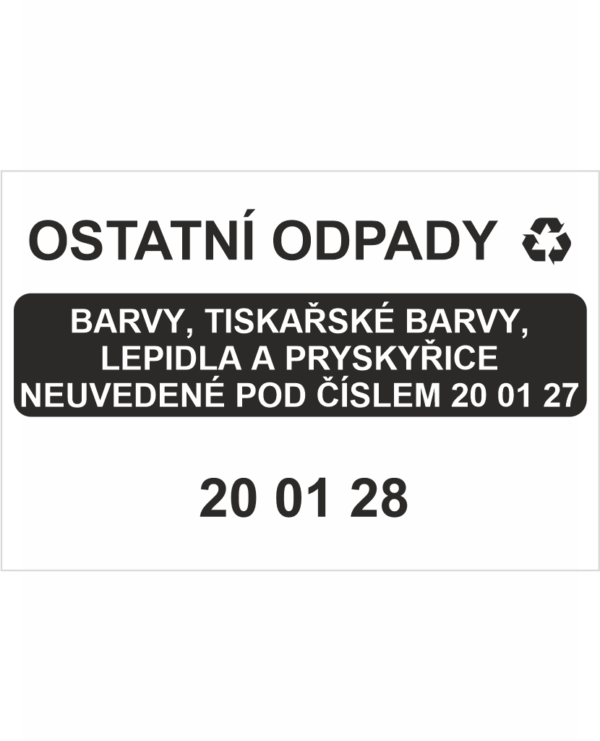 Ostatní odpady 200128 - Barvy, tiskařské barvy, lepidla ....