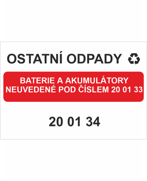 Ostatní odpady 200134- Baterie a akumulátory ....